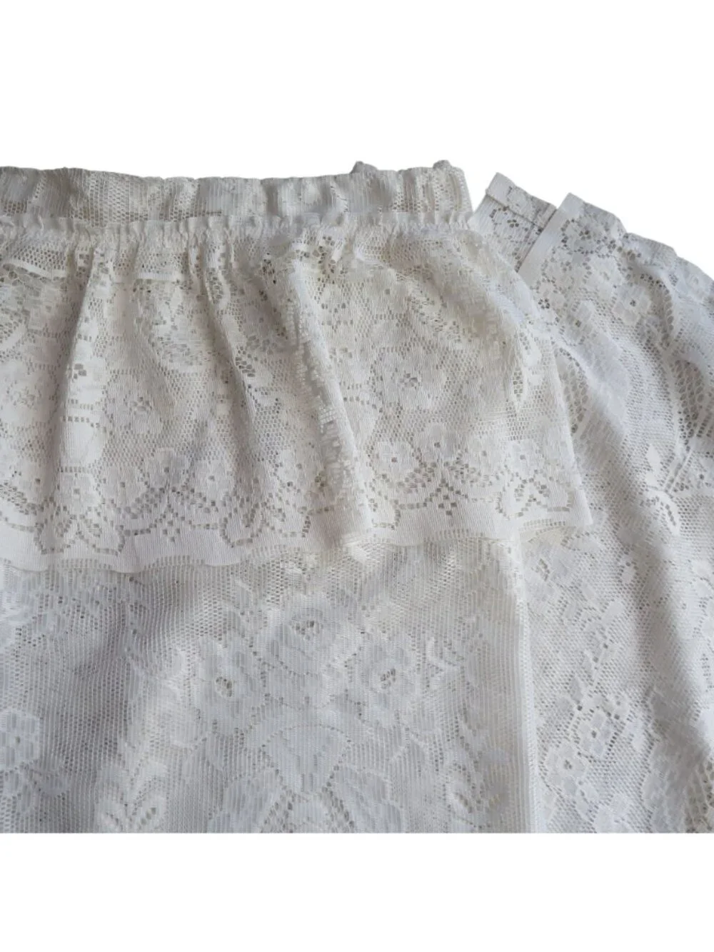 Vintage Sears White Lace Fabric Shower Curtain Ruffled Valance Floral 66